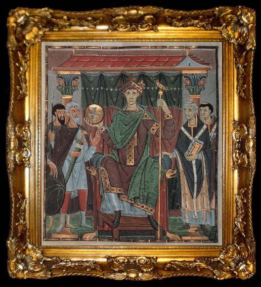 framed  Ottonisch Reichenau Otto III,thronend,Evangeliar Otto III, ta009-2